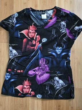 Disney Villains Print Women's Scrub Top